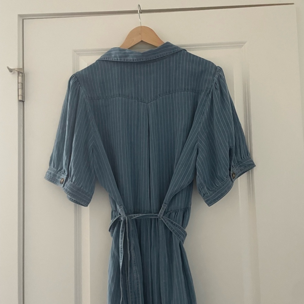 NWOT NYDJ Kate Puff Sleeve Ruffle Denim Midi Shirtdress Light Marine - Picture 6 of 10